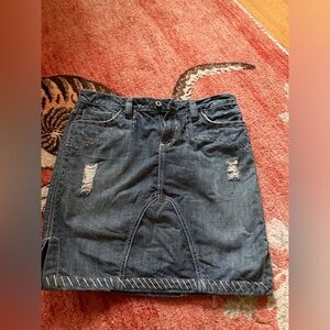 Antik Denim Blue Jean skirt with Leather Detail